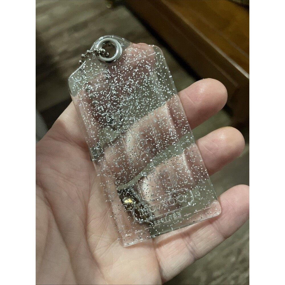 COACH Poppy 3.5” Silver Glitter Acrylic Plastic Key Bag Charm XL Hangtag